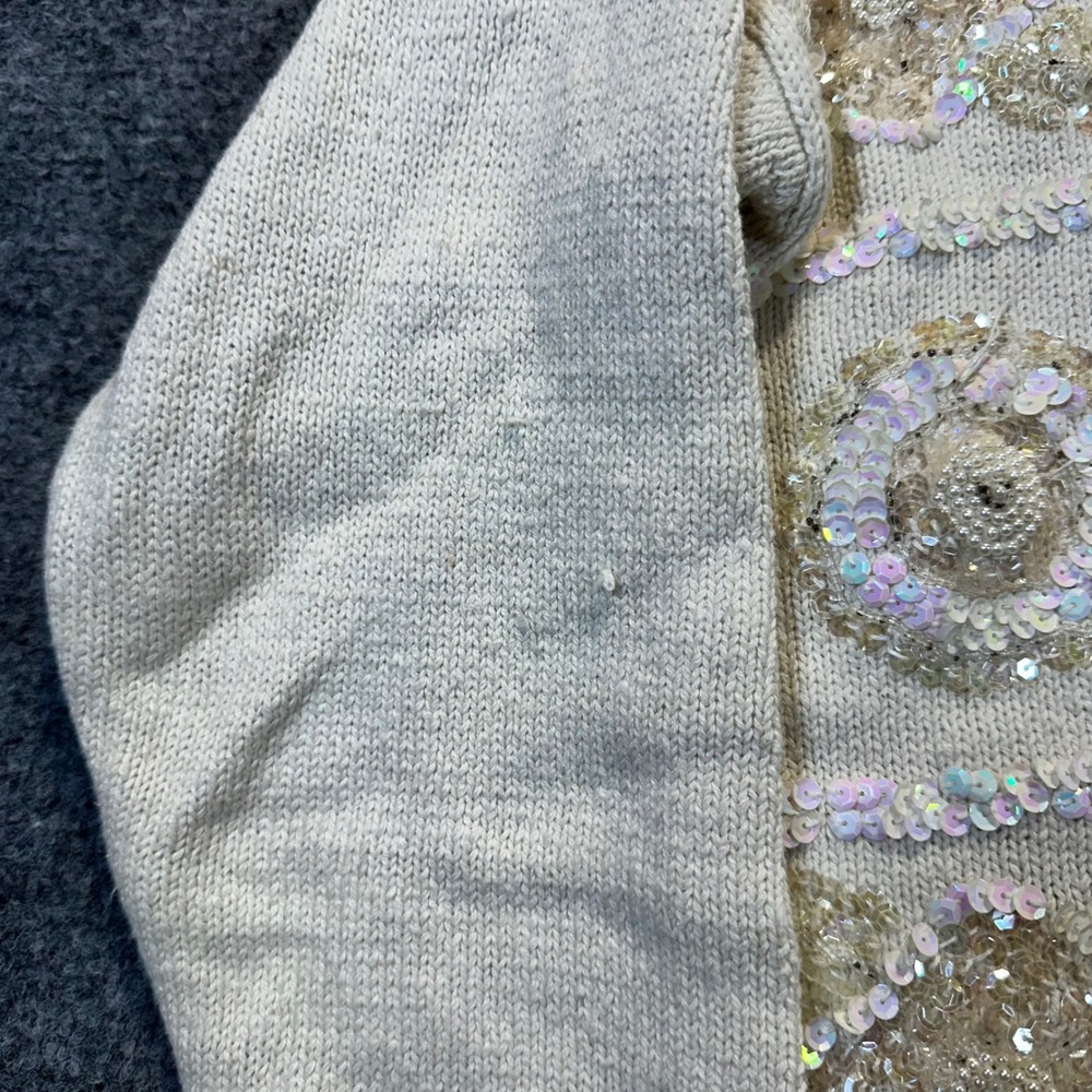 Work in Progress Sweater Women Medium Cream Sequin Beaded Vintage Glam Party - Picture 8 of 15